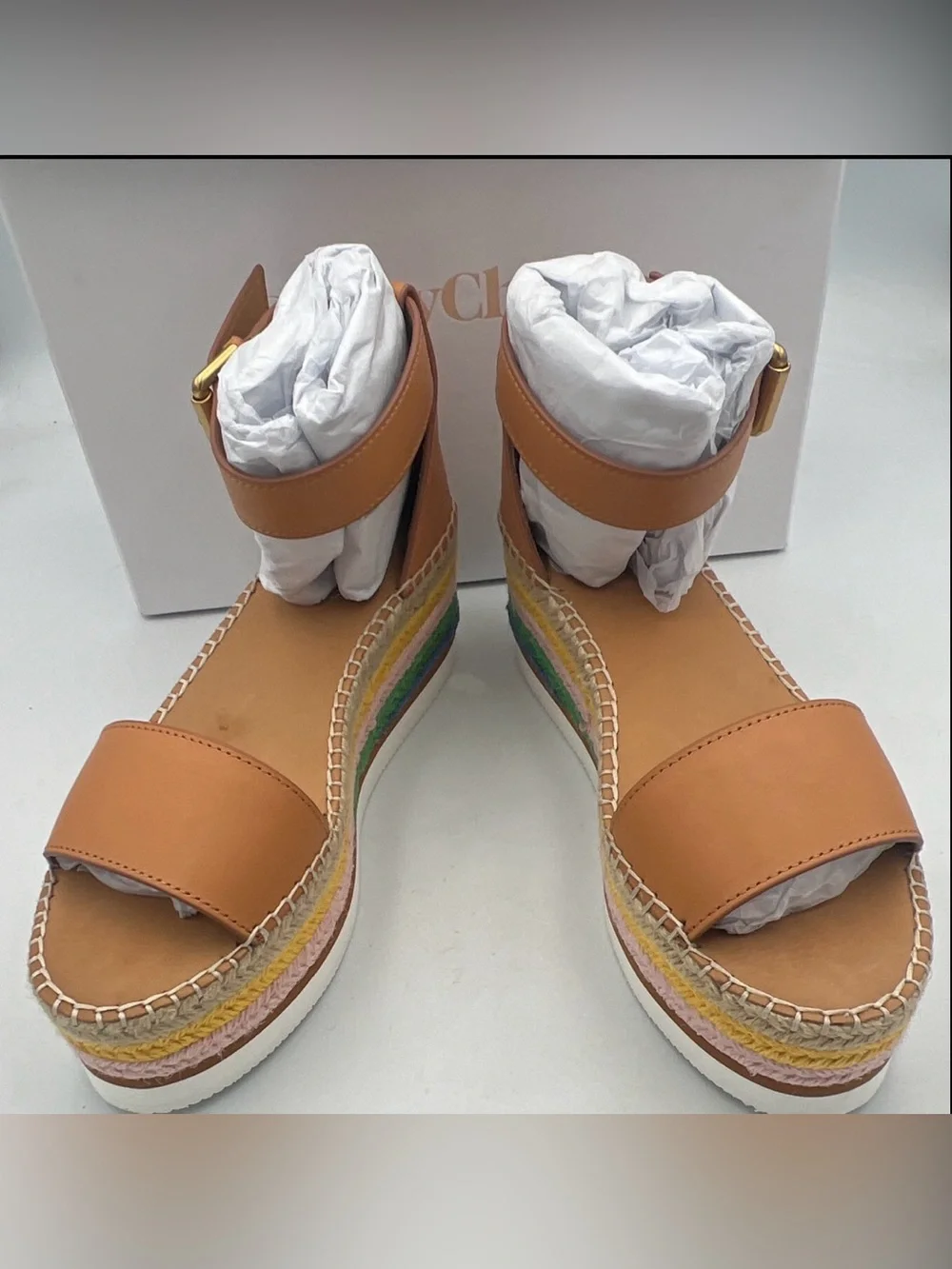 See by Chloé Glyn Tan Leather Espadrille Platform Wedge Sandal EU 40 NEWw/BOX